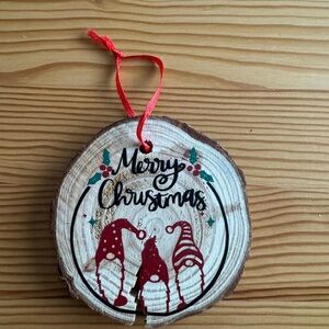 Festive Wooden Christmas Ornament with Red Gnomes